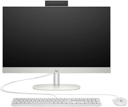 HP 24-cr0121nh All-In-One Desktop Computer, 24" FHD IPS Touch Display, Intel Core i5-1335U, 8GB RAM, 512GB SSD, Intel Iris Xe Graphics, HP 125 Wired K/B & Mouse, No OS, White | 91H63EABH5