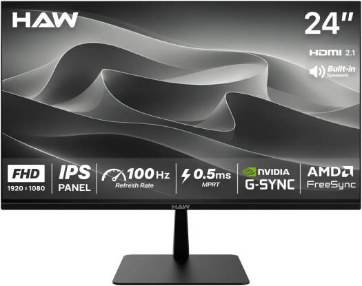 HAW F24IPX Gaming Monitor, 24.5" IPS Display, Full HD Resolution, 100Hz Refresh Rate, 0.5ms (MPRT) Response Time, Built-in Dual 3W Speakers, Adaptive-Sync, FreeSync, Black | F24IPX