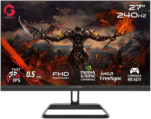 GAMEON Midnight Pro Series Gaming Monitor, 27" Fast IPS Display, FHD Resolution, 240Hz Refresh Rate, 0.5ms (MPRT) Response Time, AMD FreeSync & Adaptive-Sync, Black | GOM27FHD240IPS