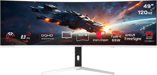 GAMEON GOAC49DQHD120 Curved Gaming Monitor, 49" VA Display, DQHD Resolution, 120Hz Refresh Rate, 0.5ms (MPRT) Response Time, FreeSync & Adaptive Sync, White | GOAC49DQHD120