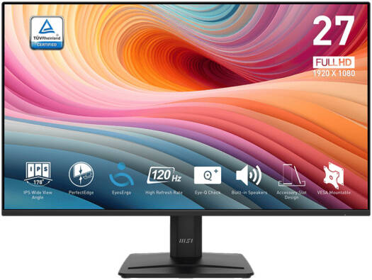 MSI PRO MP275 E2 Business Productivity Monitor, 27" IPS Display, FHD Resolution, 120Hz Refresh Rate, 1ms (MPRT) Response Time, 16.7m Color Support, Black | 9S6-3PD3CM-009