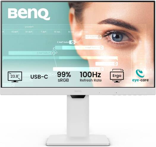 BenQ GW2486TC Home Office Monitor, 24" IPS Display, FHD Resolution, 100Hz Refresh Rate, 5ms (GtG) Response Time, 16.7m Color Display, Eye-Care Technology, White | GW2486TC