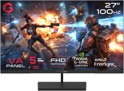 GAMEON Basic Series Gaming Monitor, 27" VA Display, FHD Resolution, 100Hz Refresh Rate, 5ms Response Time, 16.7m Color Display, Anti-Glare with Low Reflection, Black | GB27F100