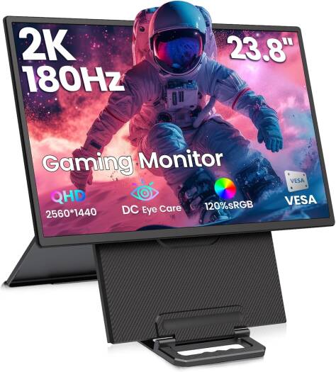 V2COM D1Q 23.8" 2.5K 180Hz Gaming Portable Monitor, IPS Laptop Screen Extender with HDR, 178° Wide View, USB-C HDMI Travel Display for Work, Study & PS5/Xbox/PC/Phone | VD1Q
