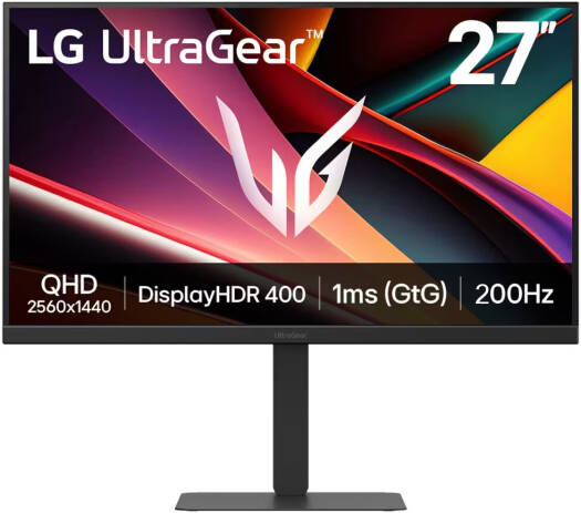 LG UtlraGear G6 Gaming Monitor, 27" IPS Display, QHD Resolution, 200Hz Refresh Rate, 1ms (GtG @ Faster) Response Time, AMD FreeSync Premium, 16.7m Color Display, Black | 27G610A-B