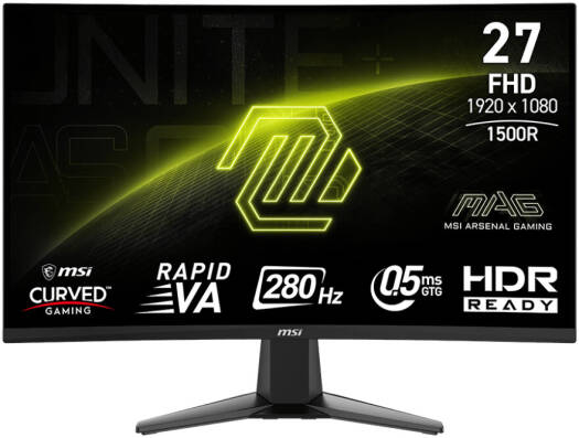 MSI MAG 276CXF Gaming Curved Monitor, 27" Rapid VA Display, FHD Resolution, 280Hz Refresh Rate, 0.5ms (GtG) Response Time, Adaptive Sync Technolgoy, 1500R Curvature, Black | 9S6-3CE01M-022