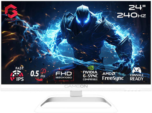 GAMEON Artic Pro Series Gaming Monitor, 24" Fast IPS Display, FHD Resolution, 240Hz Refresh Rate, 0.5ms MPRT Response Time, AMD FreeSync & Adaptive-Sync, White | GOA24FHD240IPS