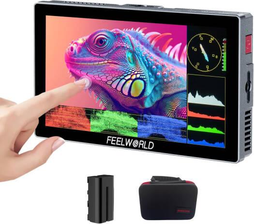 FEELWORLD P6X Touchscreen Camera Monitor, 5.5" 1000 Nits Ultra-Bright Screen Full HD IPS Display, 4K HDMI Input & Output, HDR and 3D LUT Support, Aluminum Alloy Body, Black P6X