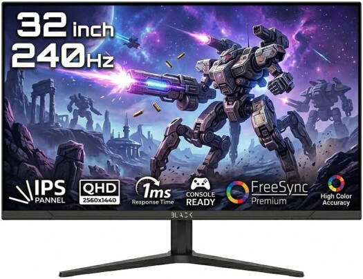 Black IPS Gaming Monitor 32" 240Hz Display, QHD 2560x1440 Resolution, Fast 1ms(GTG), 120% sRGB FreeSync RGB Backlight For eSports Gamers, Home, Office, Black | BGM-PX24P-165