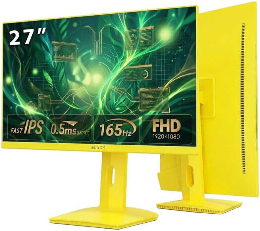 Black Gaming Monitor 27", 165Hz 1080P Computer Monitor Fast IPS FHD, Adaptive Sync, 0.5ms(MPRT), HDR10, 131% sRGB, HDMI Displayport, Tilt Pivot Height Adjustment, Yellow | BGM-SY27-165SE-YL