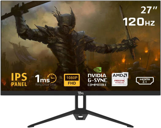 Twisted Minds ECO Gaming Monitor, 27" FHD IPS Display, 120Hz Refresh Rate, 1ms Response Time, Anti Glare Screen, Nvidia G Sync Compatible, Built in Speakers, Black | TM27120FAE