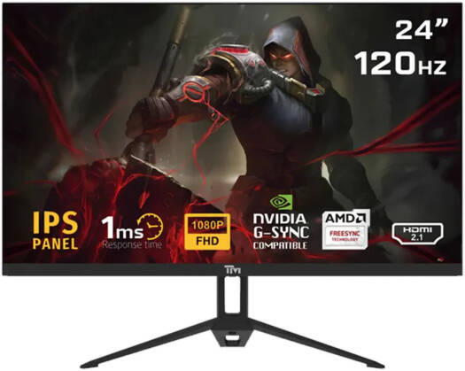Twisted Minds ECO Gaming Monitor, 24" FHD IPS Display, 120Hz Refresh Rate, 1ms Response Time, Anti Glare Screen, Nvidia G Sync Compatible, Built in Speakers, Black | TM24120FAE