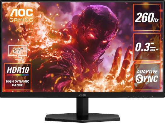 AOC Q27G40ZE Gaming Monitor, 27" Fast IPS Display, QHD Resolution, 240Hz Refresh Rate, 0.3ms (MPRT) Response Time, Adaptive Sync, HDR10, Black | Q27G40ZE