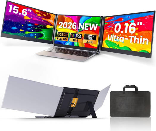V2COM 15.6" Triple Laptop Screen Extender, 1080P FHD Portable Dual/Triple Monitor for 13-17.3" Laptops, Ultra-Slim USB-C Plug & Play Extended Display