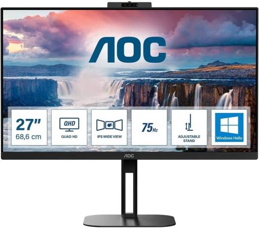 AOC Q27V5CW 27'' QHD IPS Flat Monitor, 75Hz Refresh Rate, 4ms Response Time, 16.7M Colors, 2560x1440 Resolution, WLED Backlight, 16 9 Aspect Ratio, 300nits Brightness, Black | Q27V5CW (OPEN BOX)