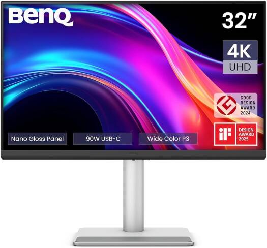 BenQ MA320UP Monitor, 32" IPS Display, 4K UHD Resolution, 60Hz Refresh Rate, 5ms (GtG) Response Time, Eye Comfort 3.0, Flicker-Free, Low Blue Light, Silver | MA320UP