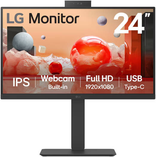 LG 24BA850 USB-C & Webcam Monitor, 24" IPS Display, FHD Resolution, 100Hz Refresh Rate, 5ms (GtG) Response Time, 16.7m Color Display, Built-In Speakers, Anti-Glare Surface Treatment | 24BA850-B