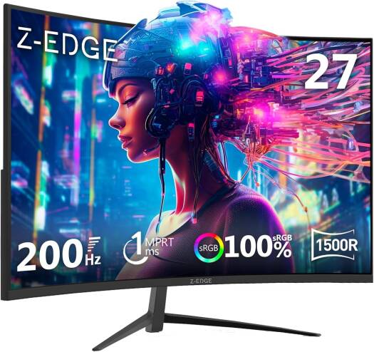 Z-EDGE UG27 Curved Gaming Monitor, 27" VA Display, FHD Resolution, 200Hz Refresh Rate, 1ms (MPRT) Response Time, 1500R Curvature, Black | UG27