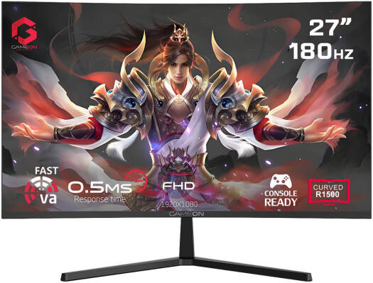 GAMEON Pro Series Curved Gaming Monitor, 27" VA Display, FHD Resolution, 180Hz Refresh Rate, 0.5ms (MPRT) Response Time, AMD FreeSync Tecnology, R1500 Curvature, Black | GC27F180VA