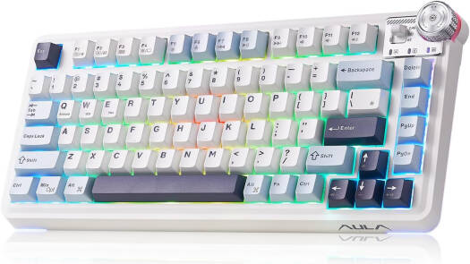 AULA AU75 Wireless Mechanical Keyboard, 75% Layout, 81 Keys, Hot-Swappable, Multi-Functional Knob, Five-Layer Padding PBT Keycaps, Tri-Mode Connectivity, 4000mAh Battery, Blue | AU75
