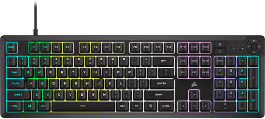 Corsair K55 Core RGB Gaming Wired Keyboard, Rubber Dome Switches, 6 Macro Keys, 110 Keys, 12-KLey Selective (12KRO) Rollover, English Keyboard, Tangle-Free rubber, Black | CH-9226C65-NA