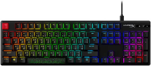 Hyperx Alloy Origins PBT Hx Gaming Keyboard, Durable PBT Keycaps, Full-Size Design, 100% Anti-Ghosting, Radiant RGB Lighting, Red Linear Switch, ENG-ARB Layout, USB 2.0, Black | 639N3AA#A2N
