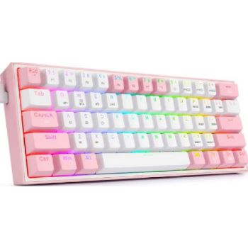 Redragon Fizz Pro RGB Mechanical Mode Gaming Keyboard, Bluetooth / USB Interface, 61 Counting Keys, English, White Pink | K616-RGB Pink