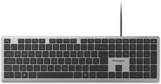 Kensington KB515 EQ Wired Keyboard, USB C And USB A Connectivity, Full Size Ergonomic Layout, Quiet Scissor Switch Keys, Programmable Shortcuts, Copilot AI Key, Black/Grey | K75410UK