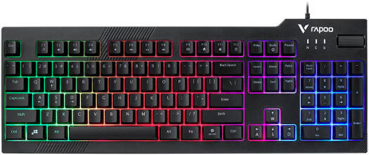 Rapoo V50S Backlit Gaming Keyboard, English Layout, Fn multimedia hotkeys, Adjustable Backlight, Window Lock ON/OFF, Dedicated Volume Control Wheel, Spill Resistant, Black | V50S