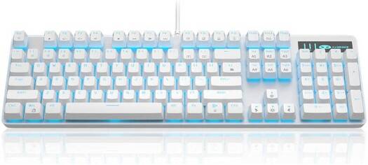 MageGee MK-Storm Wired Mechanical Gaming Keyboard, Full Size, Blue Switch, Led Backlit, Multi-Color Combination, Frosting Metal Panel, 194 Keys, English-Arabic Layout, USB, White | MK-Storm