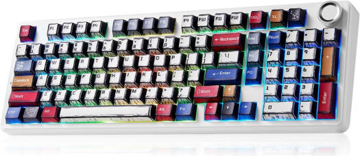 Aula F99 PRO, 1800 Layout Gasket-Mounted Triple-Mode Mechanical Keyboard with Knob, Flex-Cut Hotswappable, BT 5.0, 8000mAh Battery, RGB Backlight, 100 keys, 96% Layout, White | F99 PRO