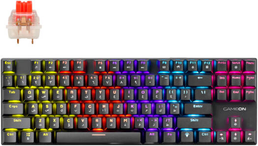 GAMEON KENORA Series GOMK87-RS 80% Mechanical Wired Gaming Keyboard, 87 TKL Keys, Red Switch, English/Arabic Layout, RGB Lighting, 1.5m PVC Cable, Black | GOMK87-RS