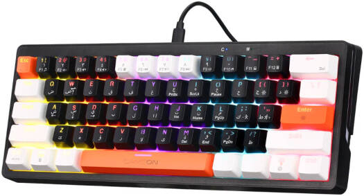 GAMEON GOMK60-RS AEROX 60% Mechanical Wired Gaming Keyboard, 61 Keys, English/Arabic Layout, RGB Lighting, Anti-Ghosting & 12 Multimedia Keys, Red Switch, 1.5m Cable, Black/White/Orange | GOMK60-RS
