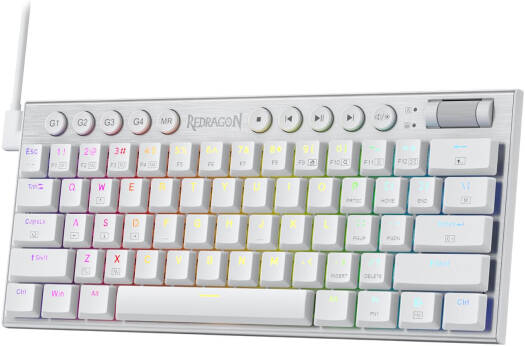 Redragon K632W Wired RGB Mechanical Keyboard, 60% Layout, Tri Mode, Ultra Thin Low Profile, No Lag Connection, Linear Red Switch, N-Key Rollover, White | K632W-RGB
