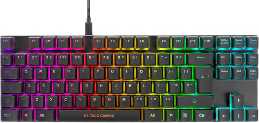 Deltaco Gaming Mechanical Gaming Keyboard, 88 Keys Layout, Low-Profile RGB Outemu Brown Switches, UK Layout, Anti-Ghosting, N-Key rollover, Black | GAM-111-UK