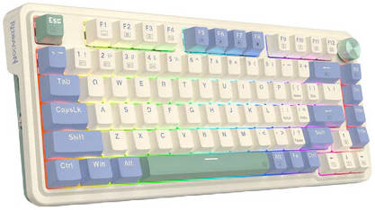 Redragon UCAL K673 PRO 75% Wireless Mechanical Keyboard, Gasket Mount, RGB, Hot-Swappable, 3-Mode (BT/2.4G/Wired), Knob Control, Red Switch, Vintage White | K673CPG-RGB-PRO