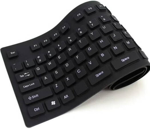 Foldable Keyboard Silicon For Travel/Mobility/Space Management, PS2 Computer Laptop PC Keyboard, Waterproof Material, Responsive Low-Profile Keys, Foldable & Portable, Black | YHA-PC054