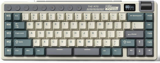 RK Royal Kludge 75% Mechanical Keyboard, US QWERTY Layout, Linear Cream Switch, TFT Display, Volume-Adjustable Knob, Hot-Swappable, RGB Backlight, Tri-Mode Connectivity, 6000mAh, Cyan Purple | M70