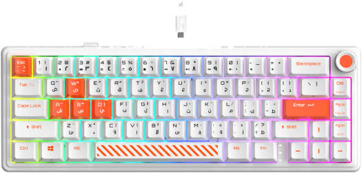 GamerTek Fusion 65 Wireless Mechanical Keyboard, Special Blue Switches, Hot Swappable, Double Shot Injected Keycaps, N-Key Rollover, English-Arabic Layout, Tri-Mode Connectivity, White | 616985066964