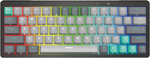 Fantech Atom Pro63 60% Mechanical Gaming Keyboard, 63 Keys, Hotswappable Keys, 22 RGB Lighting Modes, Anti-Ghosting Keys, Red Switch, Adjustable Feet, 2.4GHz, BT5.0, Wired, 2000mAh, Mercury | MK912