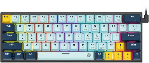 Fantech Mizu Edition MK874V2 Atom 63 60% Wired Mechanical Keyboard, 63 Keys, 26Keys Anti-Ghosting, 3 Pin Hot Swappable, Red Switch, Adjustable Feet, 17 Lighting Mode, Type-C Cable, Sky Blue | MK874V2