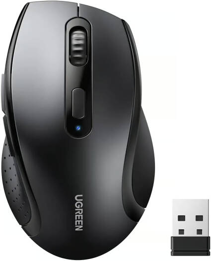 UGREEN 2.4 Wireless Ergonomic Mouse, 1600 DPI, 6-Button Ergonomic Design, Silent Click Technology, Multi-Surface Tracking, Adjustable DPI Levels,Lightweight & Portable, Black | 45012