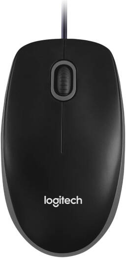 Logitech B100 USB Wired Mouse, 1000 DPI Optical, Plug and Play, Ambidextrous Design, 3 Button Scroll | 910-001439 / 910-003357