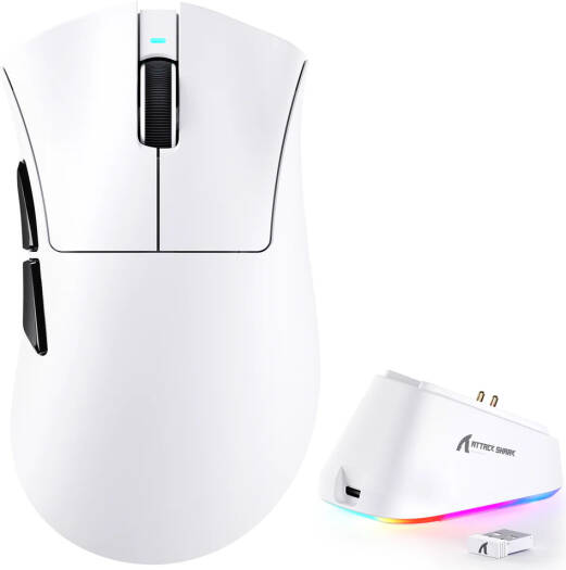 ATTACK SHARK V3 Pro Wireless Gaming Mouse with Magnetic Charging Dock, 25,000 DPI PAW3311 Sensor, 62g Ultra-Lightweight Esports Mouse, 2.4GHz & Wired Connectivity, White | V3 Pro