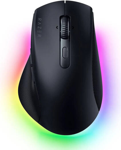 Razer Pro Click V2 Right-Handed Ergonomic RGB Mouse, HyperSpeed Wireless (2.4 GHz), Bluetooth, Up to 3 Hosts, USB-C Wired, 3.5 Months Battery Life, 9 Programmable Buttons, Black | RZ01-03900100-R3M1