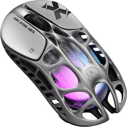 GravaStar Mercury X Wireless Gaming Mouse, 32,000 DPI PAW 3950 Sensor, 1000Hz Polling Rate, 49g, Magnesium Alloy Hollow Frame, RGB Lighting, 5 Programmable Buttons, Interstellar Silver | Mercury X