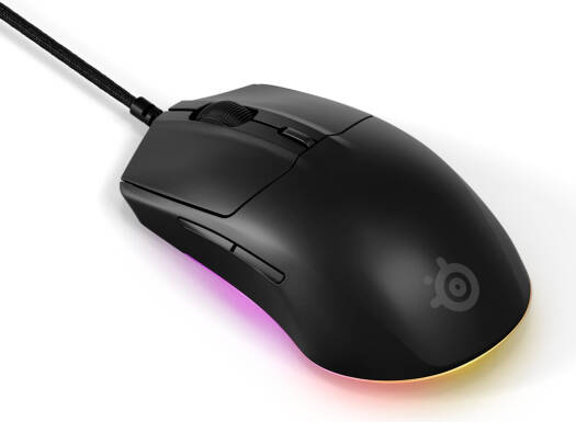 SteelSeries Rival 3 Gen 2 Wired Mouse, Symmetrical Shape, 6 Buttons, Optical Type, TrueMove Core Optical Sensor (8.5K DPI), 77g Light Weight, 1.35ms Ultra-Fast Clicks, 100% PTFE Feet, Black | 62515