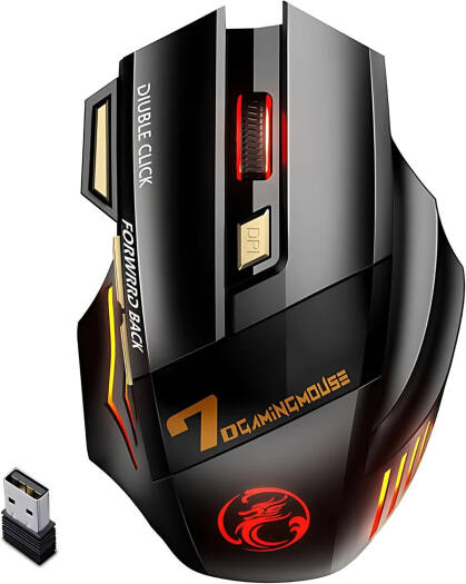 Accessomart PHANTOM X2 Wireless Gaming Mouse, Dual Mode 2.4GHz, Bluetooth 5.1, 3200 DPI, RGB LED Lighting, 800mAh Battery, 7 Programmable Buttons, Silent Click, USB Type C, Black | ACM-PHT-X2-BLK