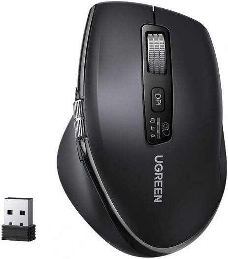 UGREEN M751 Wireless Bluetooth Mouse Thumb Wheel Side Scrolling Multi-Mode 2.4G Bluetooth 5.0 Ergonomic Silent Mouse 5000 DPI 3-Device Switching for Windows Mac Android iPadOS, Black | M751-45792