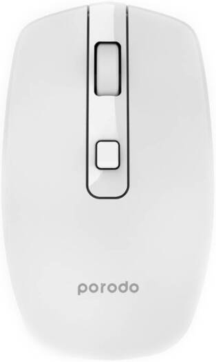 Porodo Wireless and Bluetooth Rechargeable Mouse, Dual Mode Mouse, Bluetooth 5.2, 2.4GHz Connection, 1600 DPI Adjustable, Ergonomic Design, Silent Click, USB C Charging, White | PDWBRM16WH